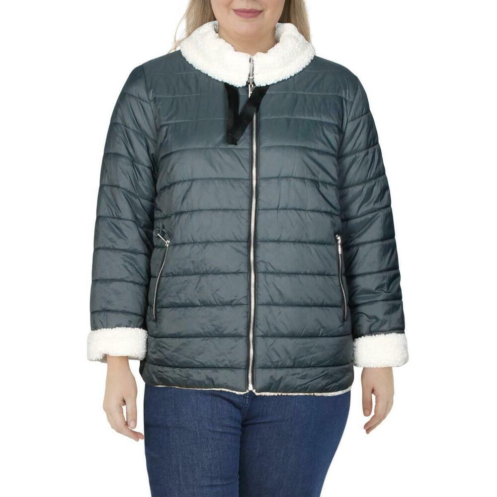 Bernardo XS Faux Fur Winter Puffer Jacket Long Sleeve Dark Jade Size X-Small